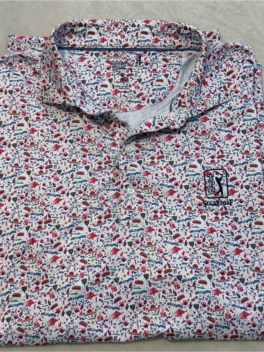 Johnnie-O Show Biz Hollywood Print Performance Golf Polo Shirt TPC Sugarloaf XL